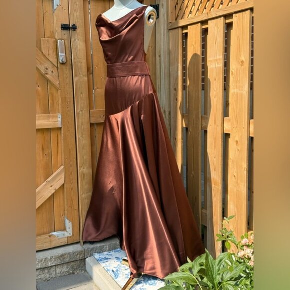 🆕 BRONX & BANCO 🧿 NWOT Leo Chocolate Brown Silk-Blend Maxi Dress, Sz M US 6 - Picture 4 of 15